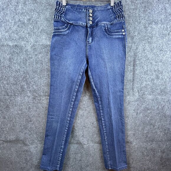 Diamante Jeans Womens 13 Blue Pocketless Back Skinny Rhinestones High Rise - Picture 1 of 10